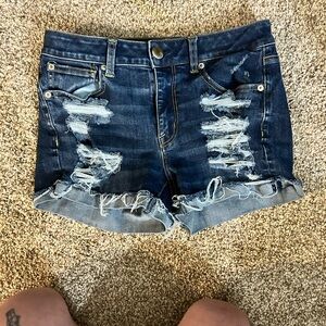 American Eagle Outfitters Blue Distressed Jean Shorts